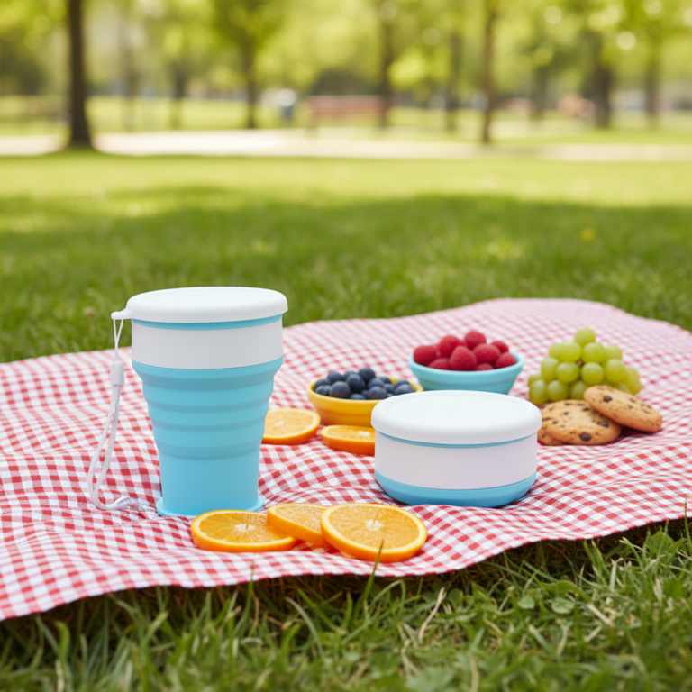 Silicone Folding Camping Cup with Lids