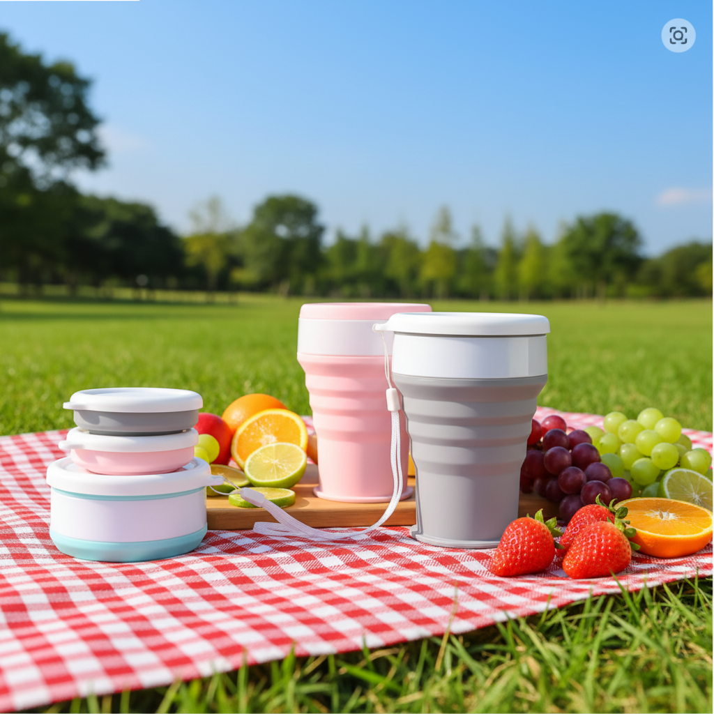 Silicone Folding Camping Cup with Lids